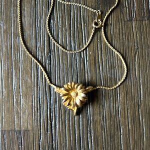 Vintage Crown Trifari Gold Tone Flower Necklace, With Trifari Charm, Delicate